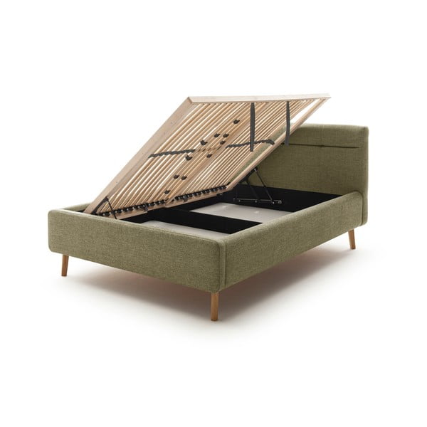 Rohelise polsterdatud kaheinimesevoodi koos voodipõhja ja panipaigaga 140x200cm Lotte - Meise Möbel-image-4