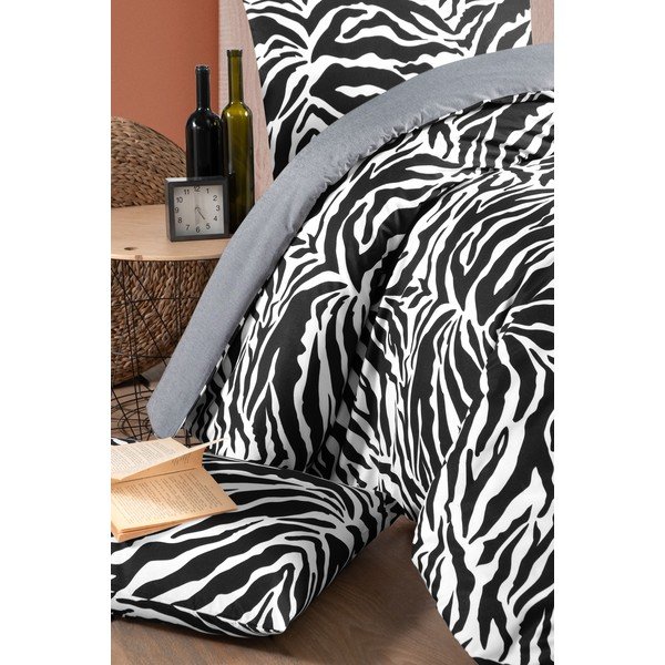 Must-valge puuvillane voodipesu kaheinimesevoodile/ pikendatud voodile koos linaga 200x220 cm - Mila Home-image-1