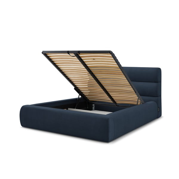 Tumesinine polsterdatud kaheinimesevoodi koos voodipõhjaga 160x200 cm Jagna - Bobochic Paris-image-4