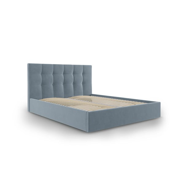 Helesinine polsterdatud kaheinimese voodi, millel on hoiuruum ja rest 180x200 cm Nerin - Mazzini Beds