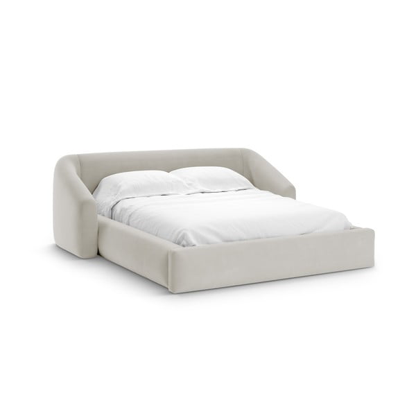 Beež polsterdatud kaheinimesevoodi, koos panipaiga ja restiga 200x200 cm Campi – Cosmopolitan Design