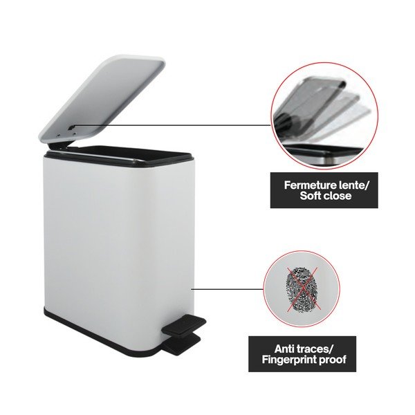 Matt valge terasest prügikast 5 l Erik - Spirella-image-4