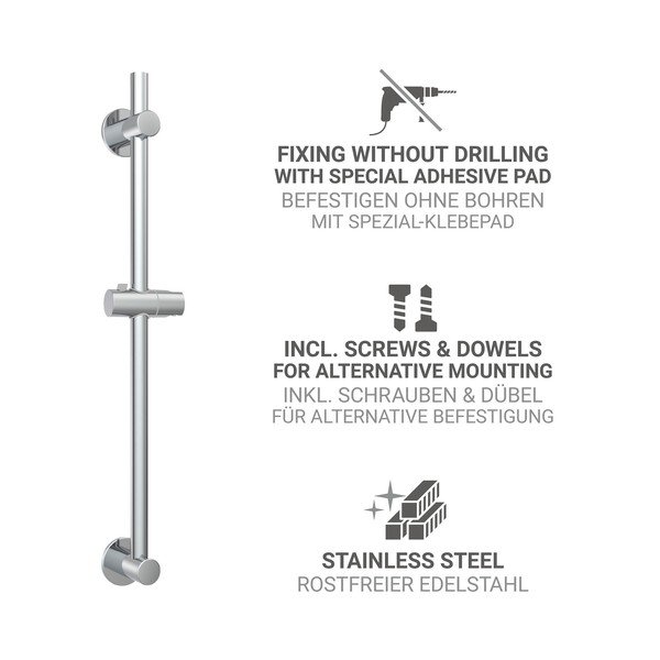 Läikiv hõbedane puurimisvaba dušilift, roostevabast terasest 70 cm - Wenko-image-2