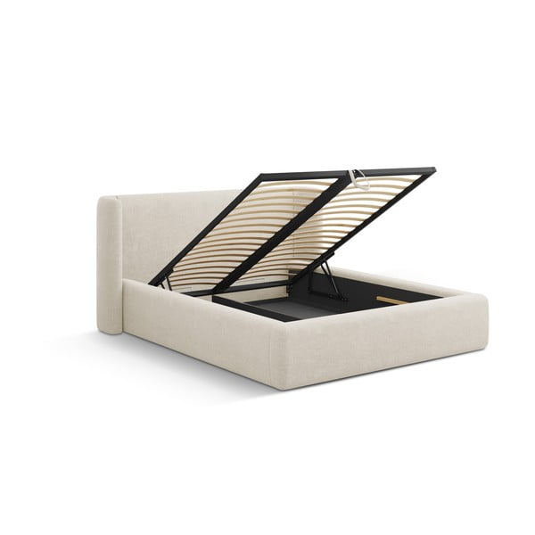 Kreemjas polsterdatud kaheinimesevoodi, koos panipaiga ja restiga 140x200 cm Jason – Windsor & Co Sofas-image-2