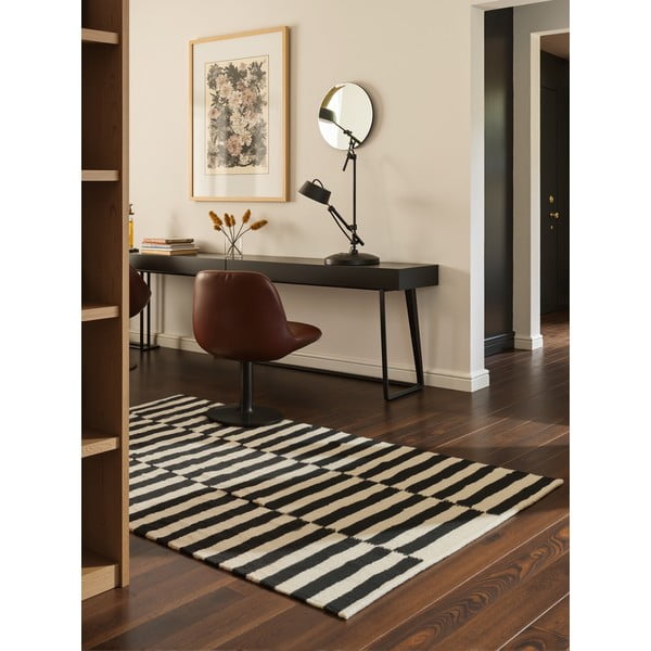 Must-valge kahepoolne käsitsi kootud villane vaip 120x180 cm Donna - Hanse Home-image-1