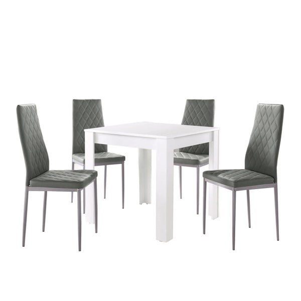 Set bílého jídelní stolu a 4 šedých jídelních židlí Støraa Lori and Barak, 80 x 80 cm