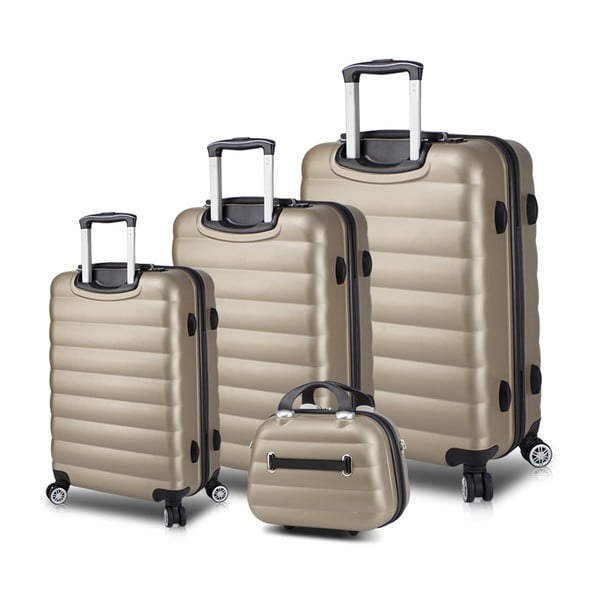 Sada 3 cestovních kufrů na kolečkách s USB porty a příručního kufříku ve zlaté barvě My Valice RESSO Travel Set
