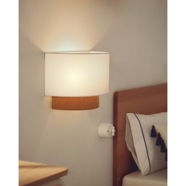 Sinepikollane/valge laste lamp tekstiilist varjuga Bianella - Kave Home-image-1