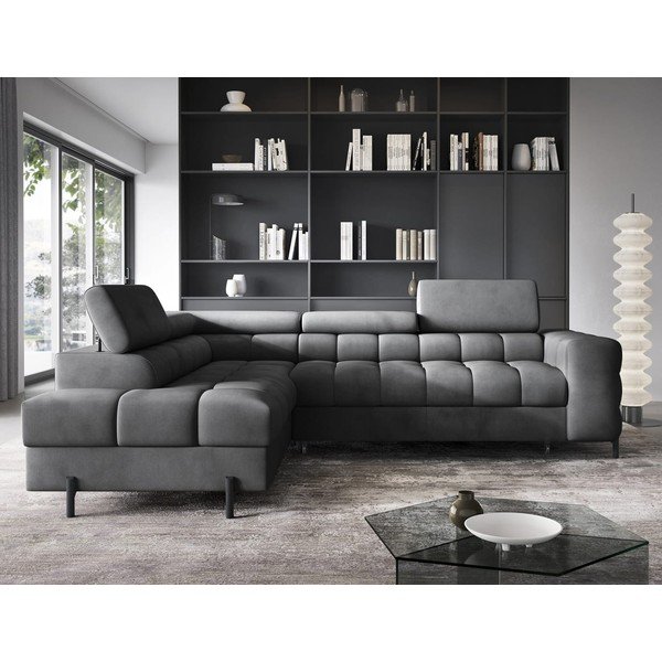 Tumehall sametist lahtikäiv/sahtliga nurgadiivan (vasak nurk/L-kujuline) Ferucce – ELTAP-image-1