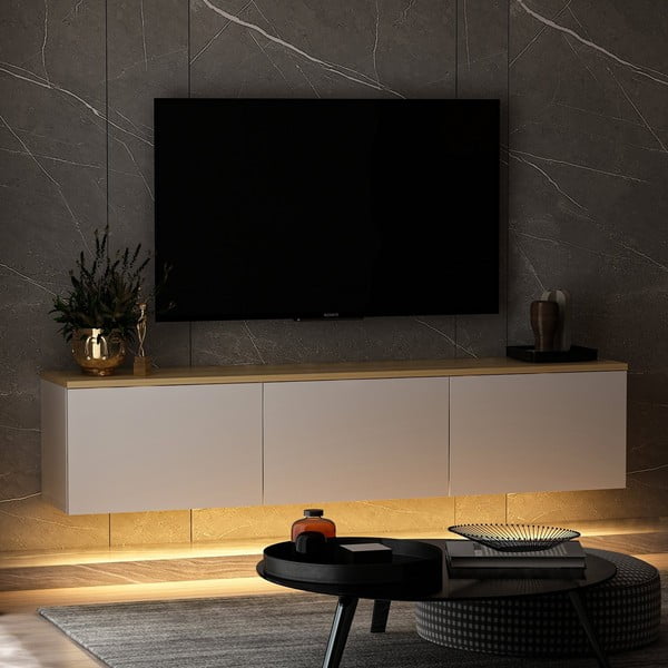 Valge tammespoonist TV-alus 160x35x32 cm Neon - Kalune Design-image-1