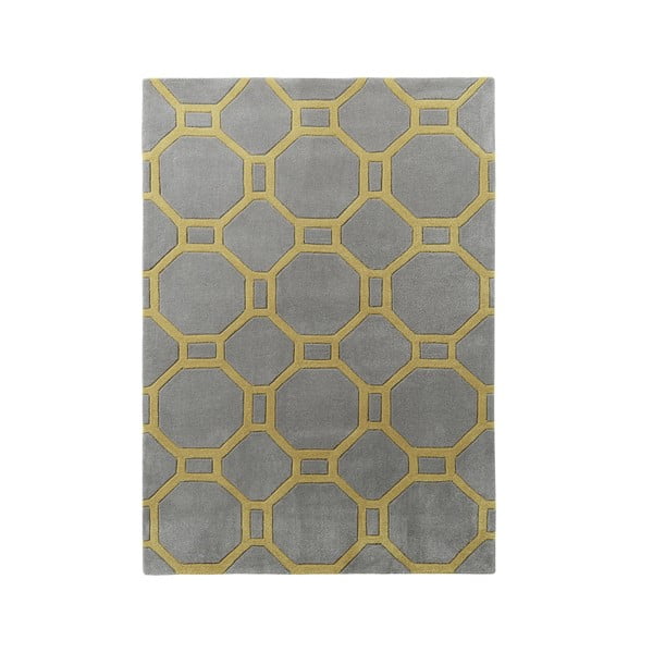 Šedožlutý ručně tuftovaný koberec Think Rugs Hong Kong Tile Grey & Yellow, 90 x 150 cm