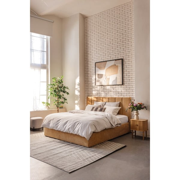 Sinepivärvi polsterdatud kaheinimesevoodi koos voodipõhja ja panipaigaga 160x200cm Thessa Bold Line - Bonami Selection-image-1