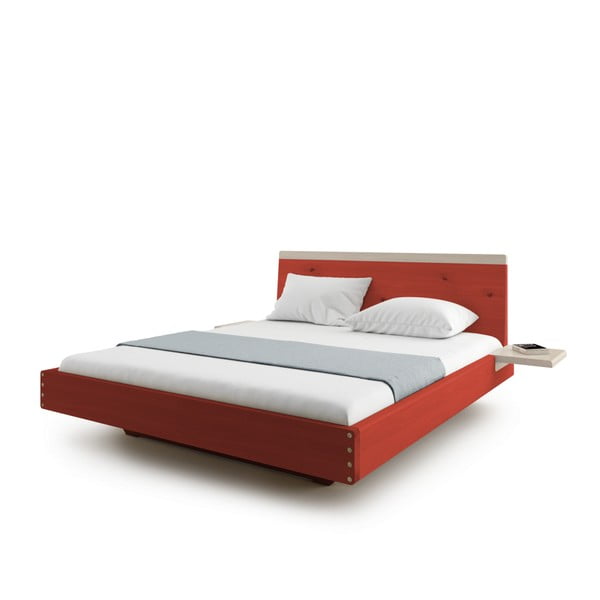 Červená dvoulůžková postel z masivního dubového dřeva JELÍNEK Amanta, 160 x 200 cm