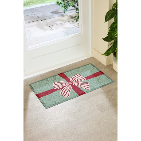 Jõuluteemaline uksematt taaskasutatud plastist 40x70 cm Red & White Stripe Bow - Artsy Doormats-image-2