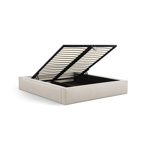 Kreem polsterdatud kaheinimesevoodi koos panipaiga ja voodipõhjaga 160x200 cm Simon - Micadoni-image-3