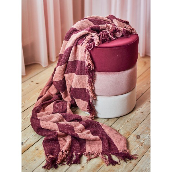 Burgundiapunane taaskasutatud puuvillast tekk 130x160 cm Frello - Bloomingville-image-1