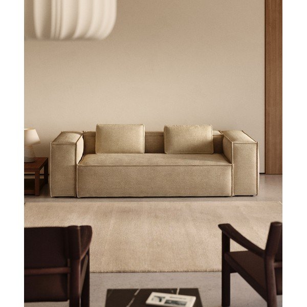 Beež kordvelvetist diivan 240 cm Blok - Kave Home-image-1