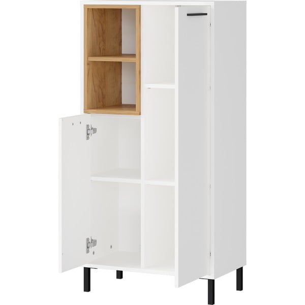 Valge kõrge vannitoakapp tammepuust 59x118 cm Loria - Germania-image-2