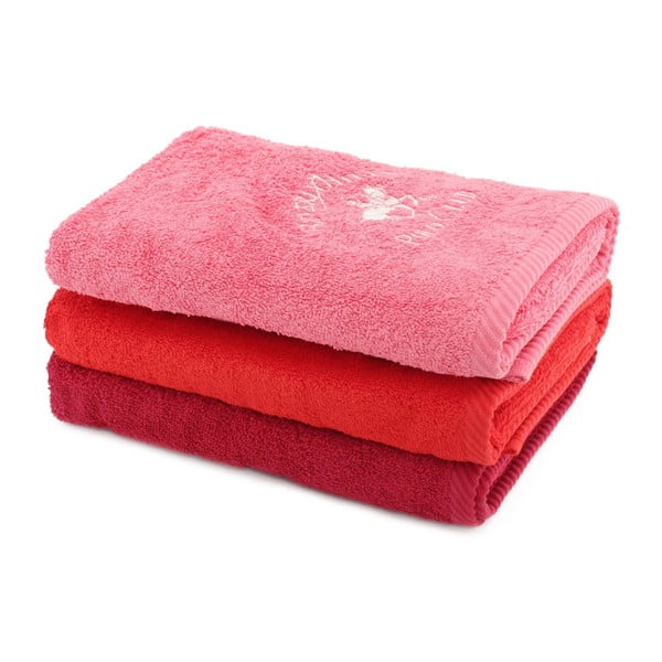 Sada 3 červených ručníků BHPC, 50x100 cm