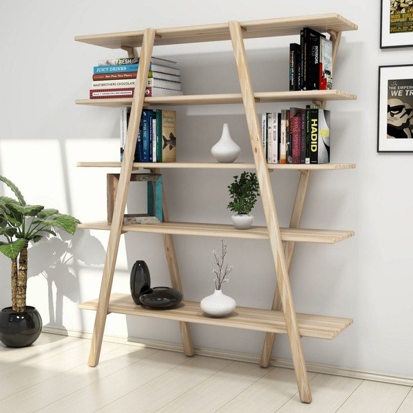 Naturaalset värvi männipuidust raamaturiiul 120x148 cm Perla - Kalune Design-image-1