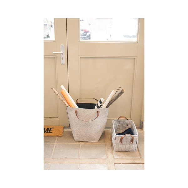 Světle šedý úložný košík s koženými úchyty PT LIVING Storage, délka 38 cm-image-3