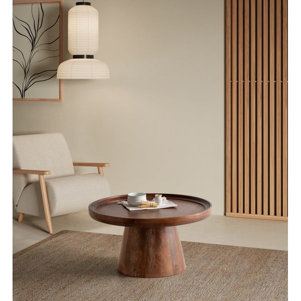 Tumepruun ümmargune mangopuidust diivanilaud ø 80 cm Rose - Marckeric-image-1