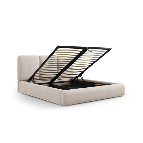 Beež polsterdatud kaheinimesevoodi koos voodipõhjaga ja panipaigaga 140x200cm Brody - Mazzini Beds-image-2