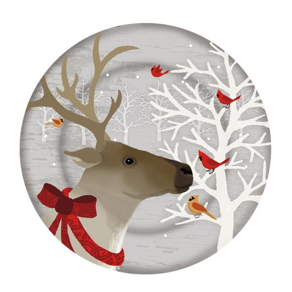 Skleněný talíř s vánočním motivem PPD Xmas Plate Deer Friends Duro, ⌀ 32 cm