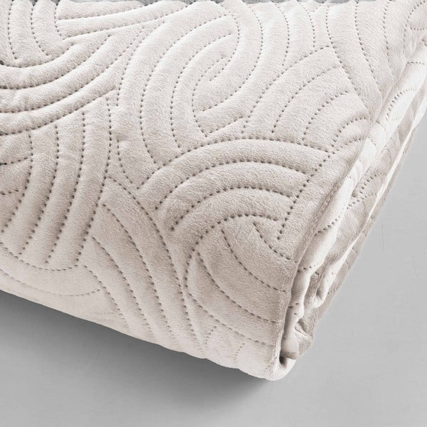 Kreem sametist voodikatte ja padjapüüri komplekt 240x260 cm Solange - douceur d'intérieur-image-2