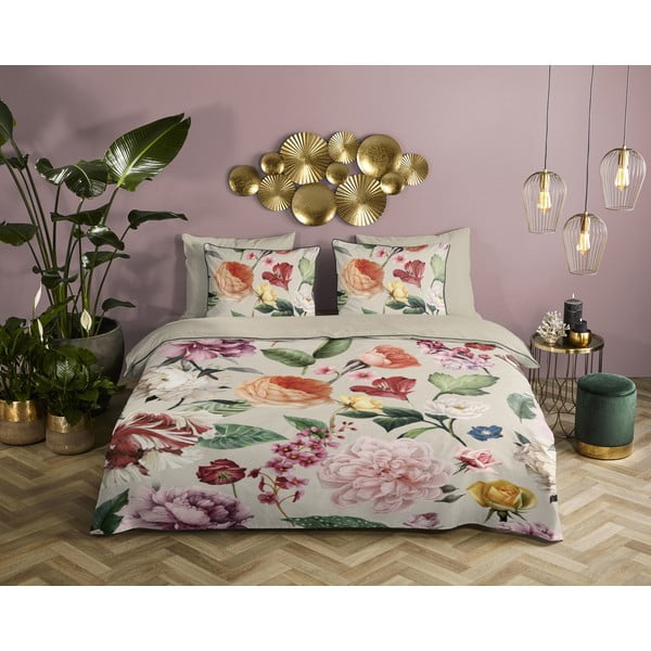 Beež pikendatud satiin-puuvillast voodipesu üheinimesevoodile 140x220 cm Fiori - Descanso-image-1