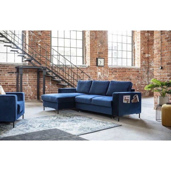 Mereväe sinine sametne nurgas diivanvoodi , vasakpoolne nurgas Lofty Lilly - Miuform-image-3