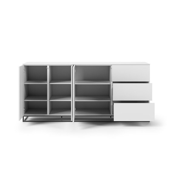 Bílá komoda s bílou deskou s 3 šuplíky a 3 a černýma nohama dvířkami TemaHome Join-image-3