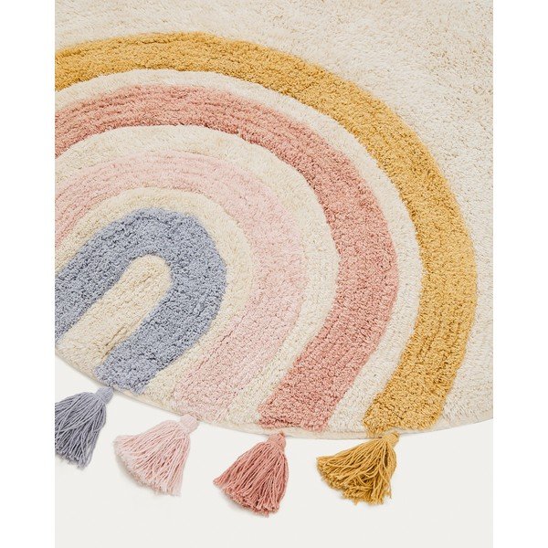 Elevandiluu värvi pestav/käsitsi kootud puuvillane laste vaip ø100 cm Tadea - Kave Home-image-4