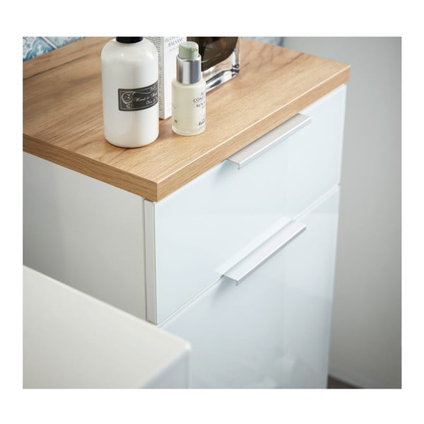 Valge naturaalne madal vannitoakapp tammepuust 39x86 cm Pescara - Germania-image-3