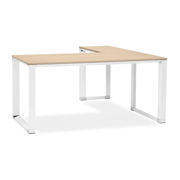 Bílý pracovní rohový stůl s přírodní dřevěnou deskou Kokoon Warmer