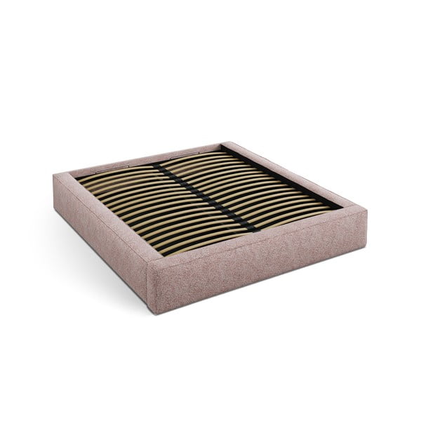 Heleroosa polsterdatud kaheinimesevoodi panipaigaga ja liistudest raamiga 160x200 cm Simon Olivia - Micadoni-image-2