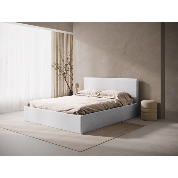 Helhall polsterdatud kaheinimesevoodi panipaigaga/ilma peatsita, koos raamiga 180x200 cm Susan – Micadoni-image-1