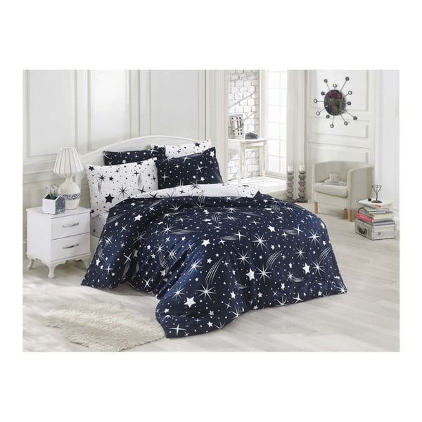 Tumesinine voodipesu koos linaga üheinimesevoodile Starry Night, 160 x 220 cm - Mijolnir