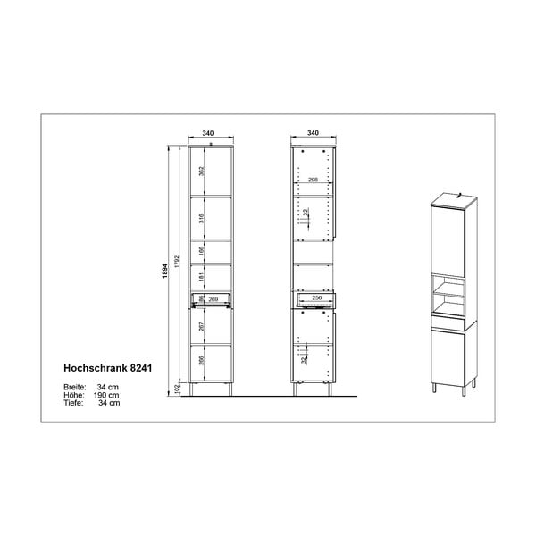 Valge kõrge vannitoakapp 34x190 cm Salinas - Germania-image-3
