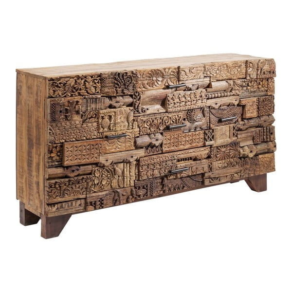Hnědá dřevěná skříň se šuplíky Kare Design Shanti Surprise Puzzle, 160 x 90 cm