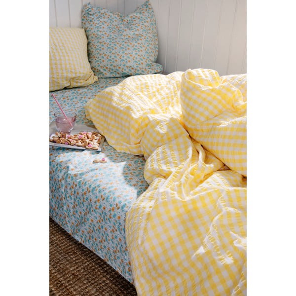 Kollane ja valge krepp voodipesu üheinimesevoodile 140x200 cm Bæk&Bølge - JUNA-image-3