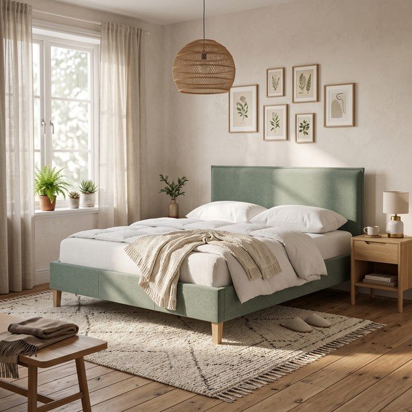 Roheline polsterdatud kaheinimesevoodi koos voodipõhjaga 180x200 cm Tina - Ropez-image-1