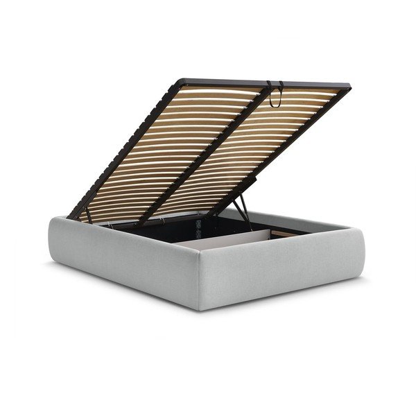 Helehall polsterdatud kaheinimesevoodi koos panipaiga ja voodipõhjaga, ilma peatsita 160x200 cm Inera - Bobochic Paris-image-3