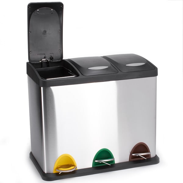 Matt hõbedane terasest prügikast 3x8 l sorteeritud jäätmete jaoks/pedaaliga Tri Selectif - MSV-image-2