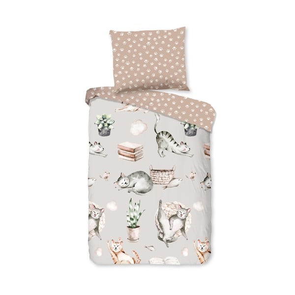 Hall-pruun puuvillane laste voodipesu võrevoodile 120x150 cm Catlife - Good Morning