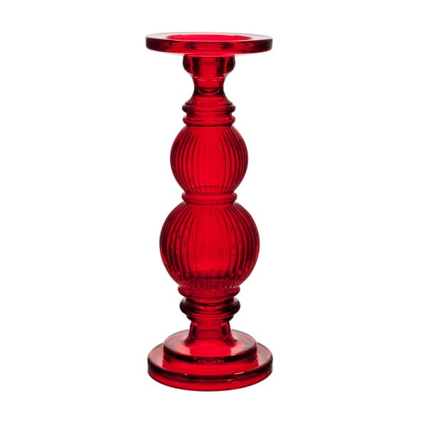 Stojan na svíčku Ribbed Red, 32 cm