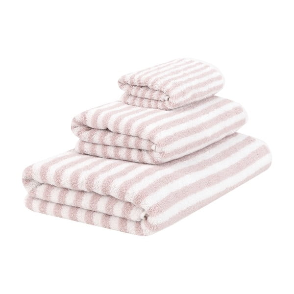 Komplekt 3 valge ja roosa puuvillast rätikut mjukis. Viola - Westwing Collection