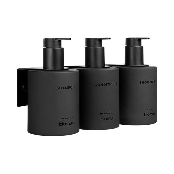 Mustad seinale kinnitatavad klaasist seebidosaatorid 3 tk komplektis 350 ml Kirei - Blomus