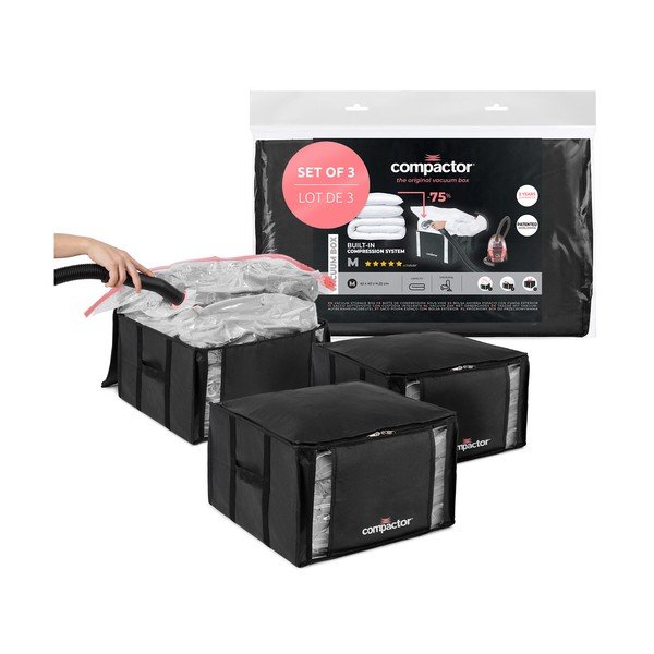 Mustad vaakumplastist hoiukarbid 3 tk komplektis 42x40x25 cm Black Edition - Compactor