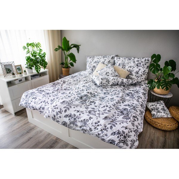 Must-valge puuvillane voodipesu Lill, 140 x 200 cm Ema - Cotton House-image-1